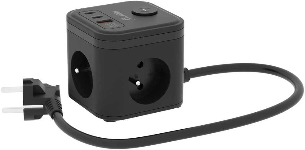 Inne KERG 3 lizdų maitinimo kubas + greitas įkroviklis USB-A+USB-C 1,5m 3×1,5mm2 H05VV-F 16A/250V~ Išmanusis juodas