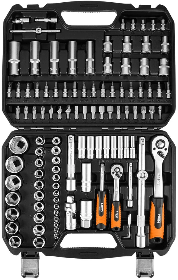 Neo Tools 110 dalių raktų rinkinys 1/2", 1/4", satininis