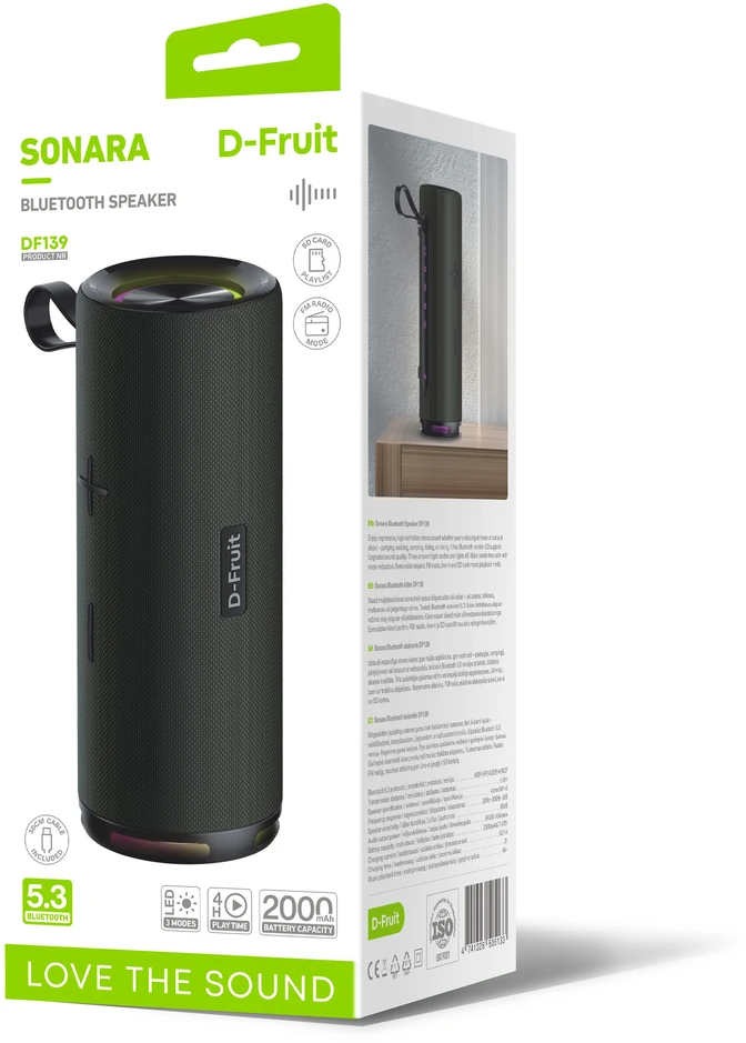 Garsiakalbis – D-Fruit Sonara DF139 Bluetooth 5.3 FM USB-C 2000 mAh RGB
