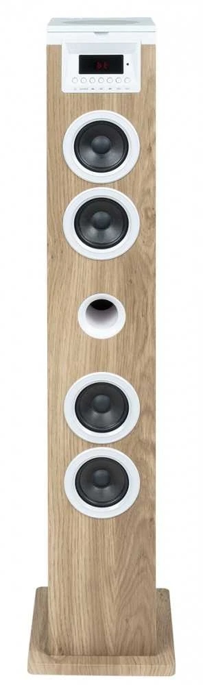 Kompiuterio kolonėlės Garsiakalbių Sistema - Thomson Sound Tower 60W CD USB SD Radijas Aux Nuotolinio Valdymo Pultas, Medinis, Baltas.