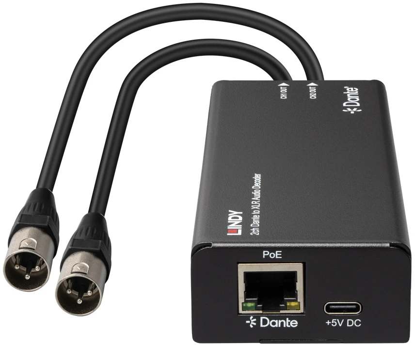 Dante į XLR garso dekoderis su PoE jungtimi