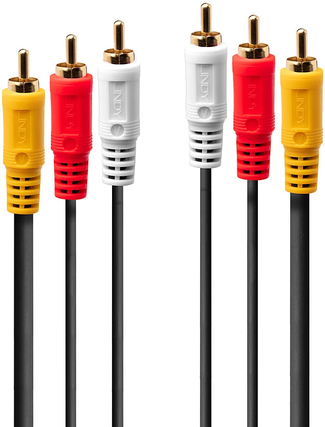 Garso Ir Vaizdo Kabelis - Lindy 3xRCA Kompozitinis Vaizdo Ir Stereo Garso 2 M Paauksuotas