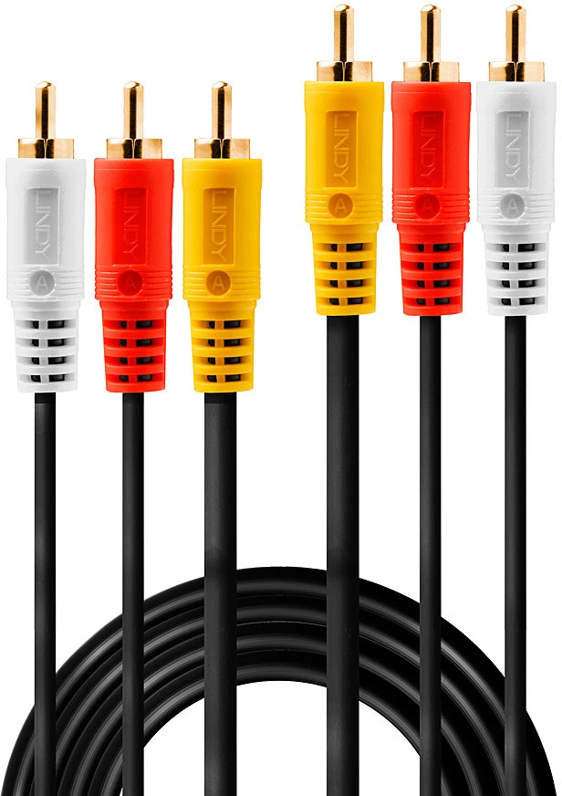 Garso Ir Vaizdo Kabelis - Lindy 3xRCA Kompozitinis Vaizdo Ir Stereo Garso 2 M Paauksuotas