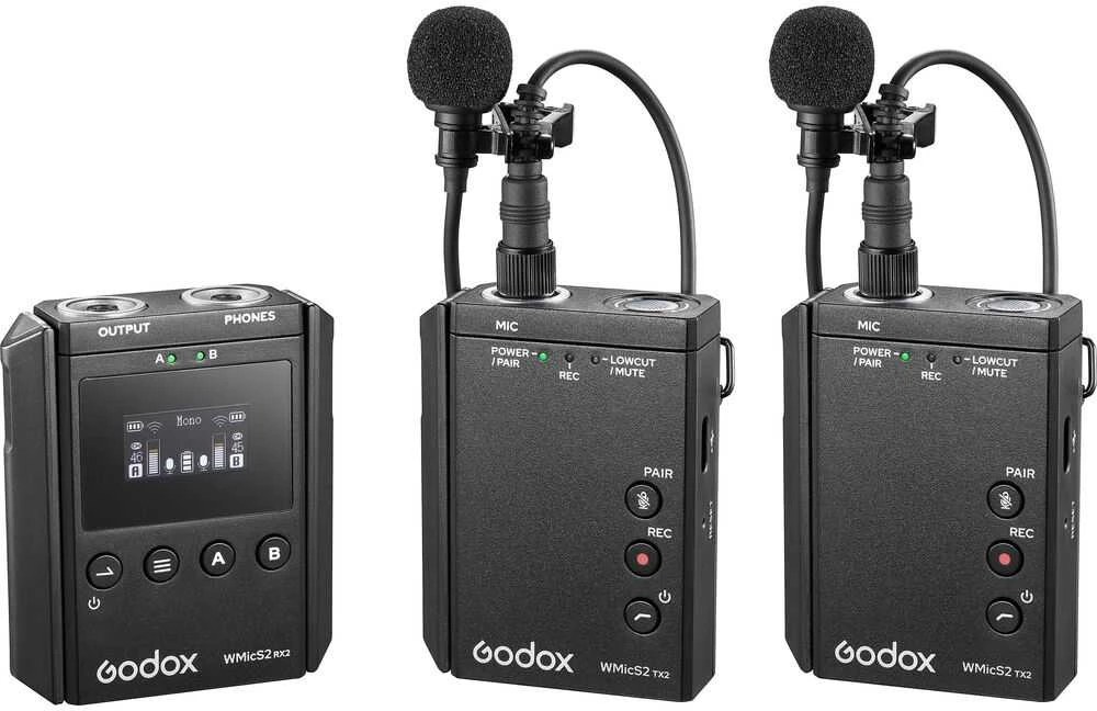 Garso įranga - Godox WMicS2 Kit 2 UHF bevielė mikrofono sistema juoda