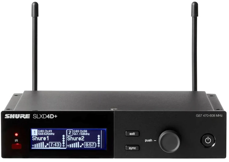 „Shure SLXD24D+E/B58-G65“ – dviguba skaitmeninė belaidė sistema su dviem siųstuvais / nešiojamais mikrofonais (470–606 MHz)