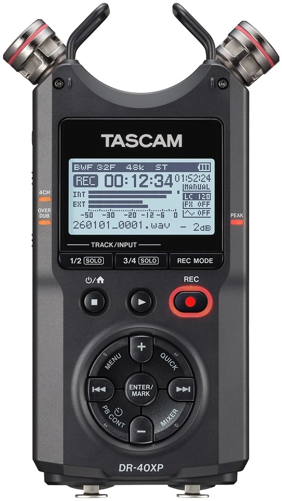„Tascam DR-40XP“ – nešiojamas keturių takelių skaitmeninis įrašymo įrenginys su USB garso sąsaja
