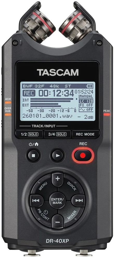 „Tascam DR-40XP“ – nešiojamas keturių takelių skaitmeninis įrašymo įrenginys su USB garso sąsaja