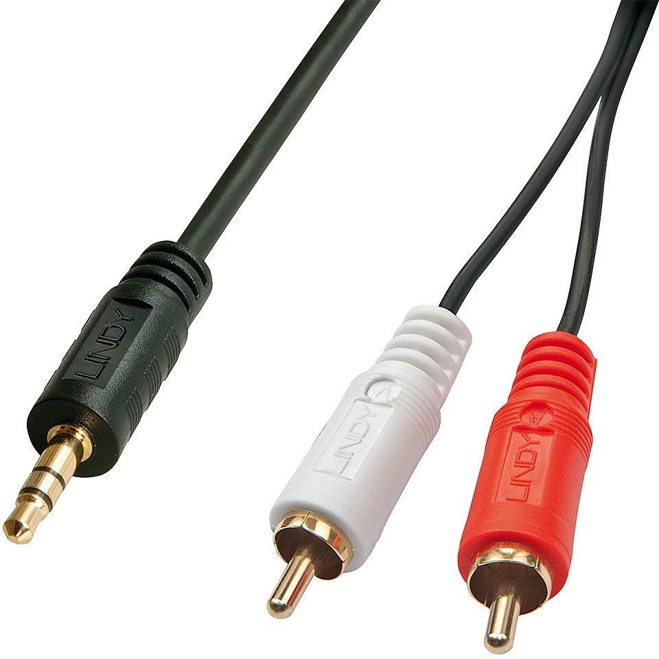 Garso Kabelis - Lindy 3,5 Mm Į 2 RCA Stereo 10 M Auksu Dengti Kontaktai