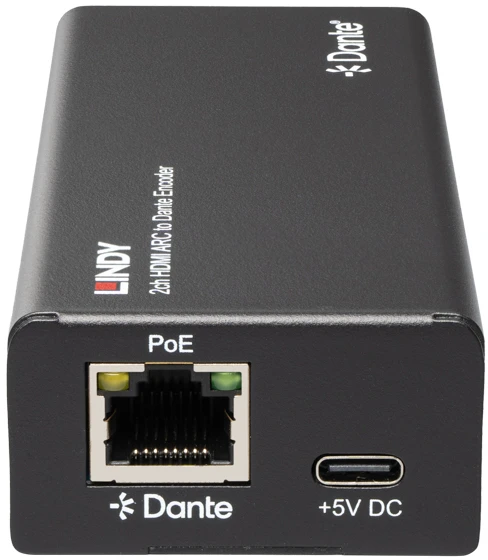 Lindy HDMI ARC į Dante koduoklis - priekinė jungčių dalis