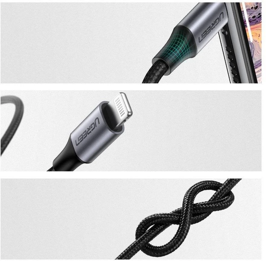 Ugreen kabelis AUX MFI Lightning garso laidas - 3,5 mm mini lizdas, 1 m pilkas (70509)