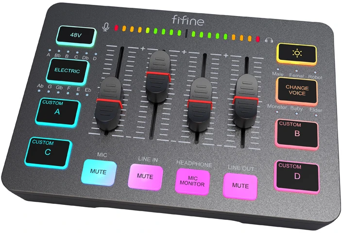 Fifine SC3 audio mixer juodos spalvos