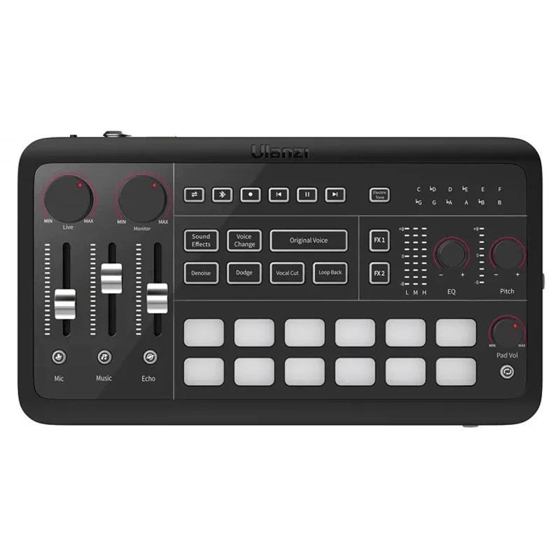 Garso maišytuvas - Ulanzi AX01 UCaster tiesioginės transliacijos garso plokštė 12 efektų RGB