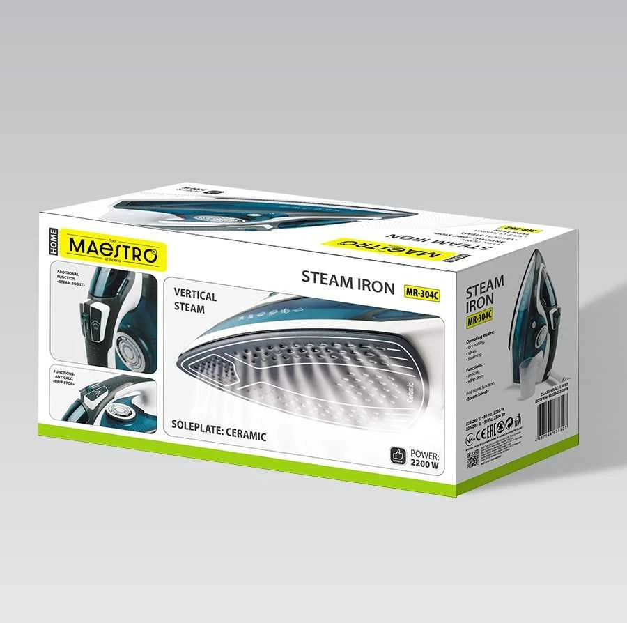 Garų lygintuvas MAESTRO MR-304C 2200W Baltas, Mėlyna