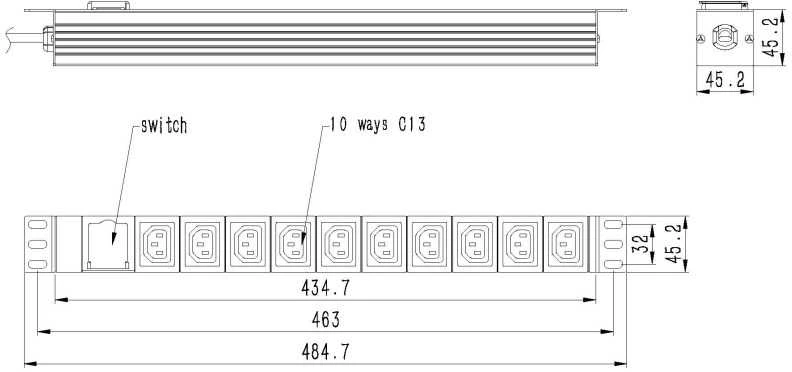 „Gembird EnerGenie EG-PDU-10C132C19“ maitinimo blokas (PDU), 10 vnt. C13 lizdų, 1U, 16A, C20 kištukas, 2 m kabelis, juodas