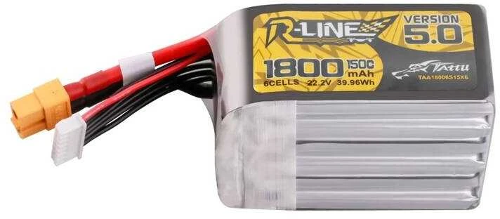 Gens Ace & Tattu Lipo Tattu R-Line 5.0 versija 1800mAh 22.2V 150C 6S baterija su XT60 jungtimi