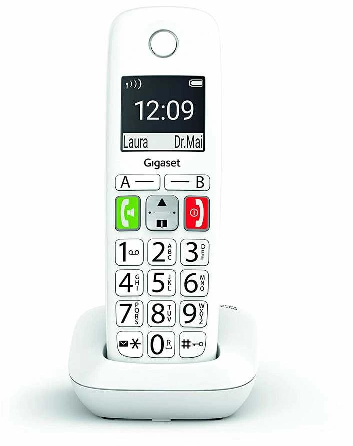 Belaidis telefonas - Gigaset E290 Dideli Mygtukai, 150 Kontaktų, Skambučių Blokavimas, Balta