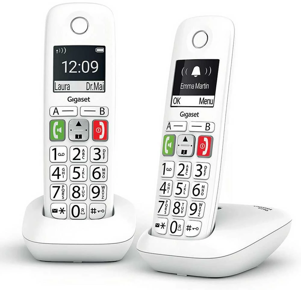 Belaidis telefonas - Gigaset E290 Dideli Mygtukai, 150 Kontaktų, Skambučių Blokavimas, Balta