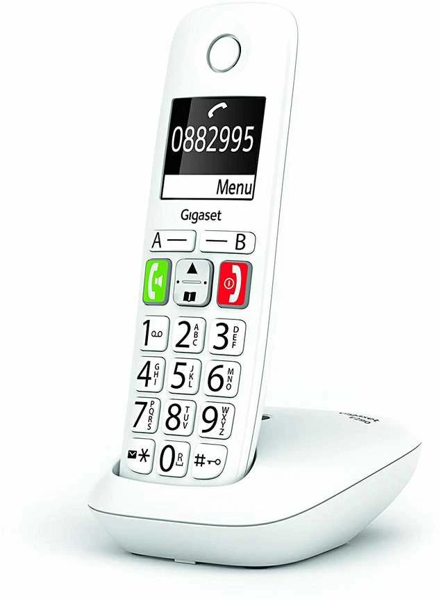 Belaidis telefonas - Gigaset E290 Dideli Mygtukai, 150 Kontaktų, Skambučių Blokavimas, Balta