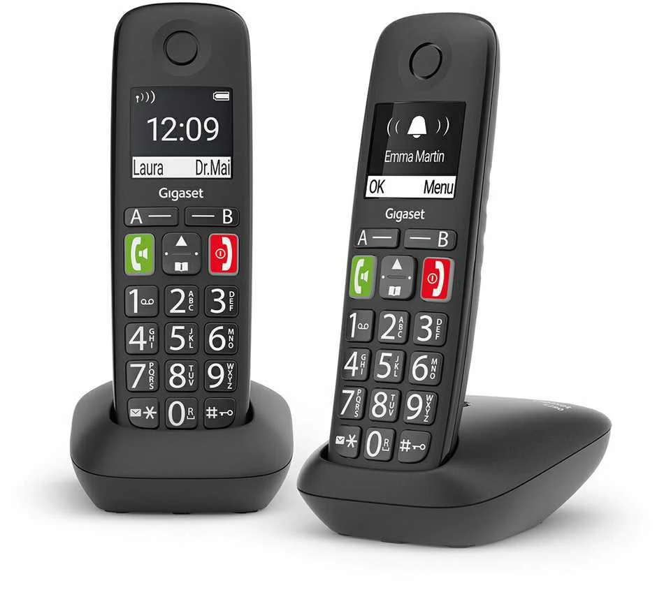 Belaidis telefonas - Gigaset E290 Duo 2" Ekranas, 150 Kontaktų, Skambučių Blokavimas Juodas