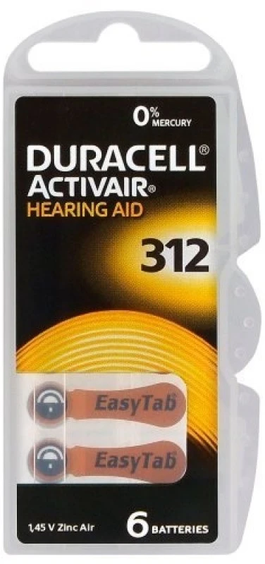 Klausos aparato Baterija - Duracell Activair 312, 60 Vnt., Ruda