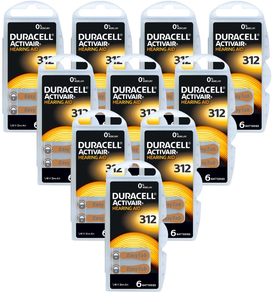 Klausos aparato Baterija - Duracell Activair 312, 60 Vnt., Ruda