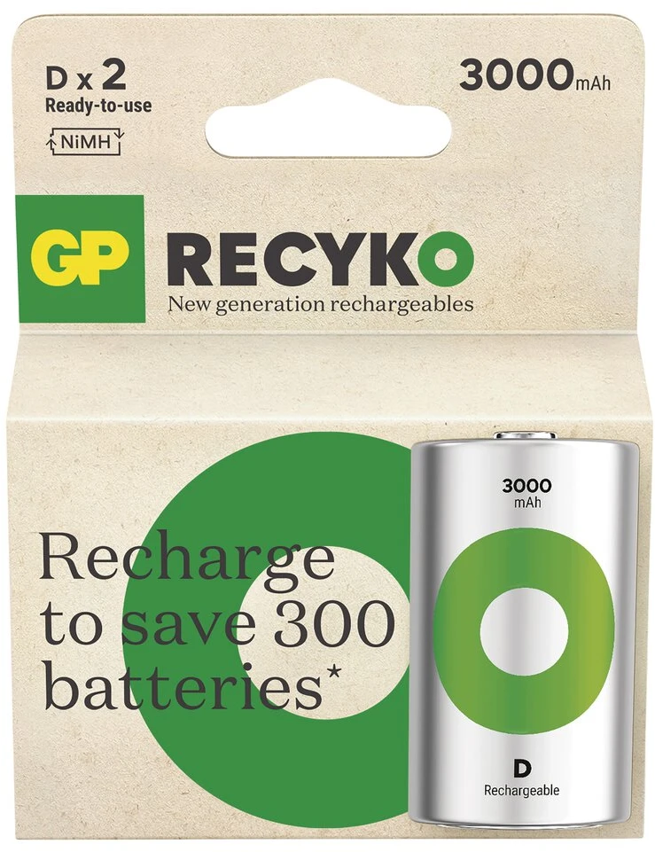 Gp Batteries Įkraunama Baterija - GP ReCyko R20 3 000 mAh 2 Vnt. Naujos