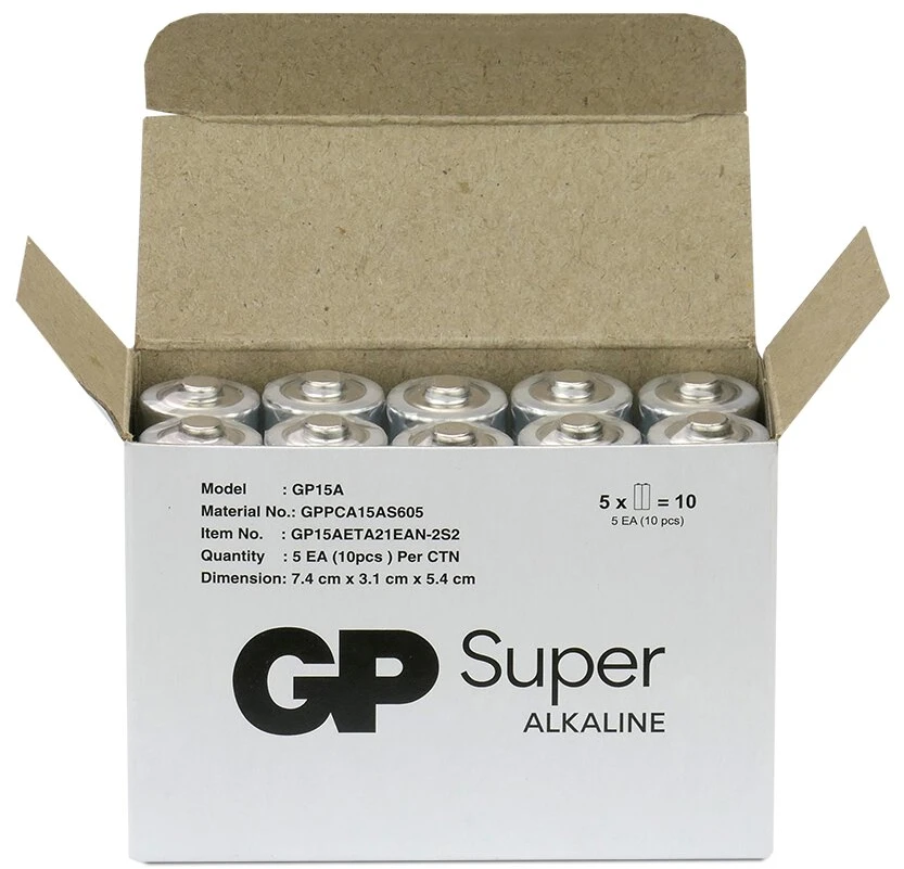 GP Battery GP Baterija Baterija - GP Super Alkaline LR6 10-Pakuotė Su Patobulinta Nuotėkio Apsauga Juoda
