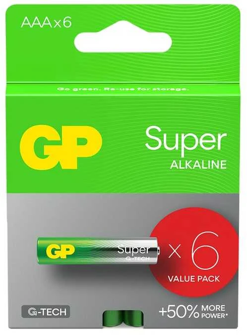 GP Super Alkaline AAA baterijos, 6 vnt. pakuotė
