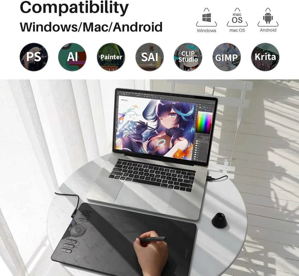 Grafikos Planšetė - HUION HS610 254x158.8mm, 8192 Spaudimo Lygiai, 12 Greitųjų Klavišų