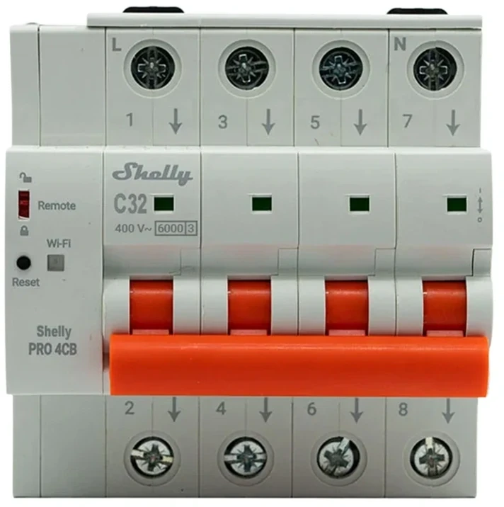 Grandinės pertraukiklis - Shelly Pro 4CB C32 32 A 3P+N, C tipo, 6 kA