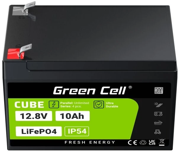 Žalias Cell Žalias Cell CUBE LiFePO4 10Ah 12.8V 128Wh ličio-geležies fosfato baterija, skirta maitinimui ir avariniam apšvietimui, valdymo pultai