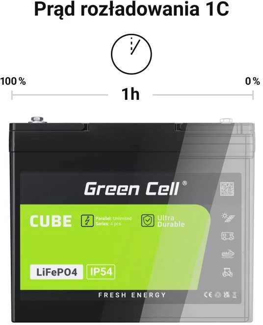Green Cell „Žalias Cell“ Žalias Cell LFPGC12V100AH UPS akumuliatorius ličio geležies fosfatas (LiFePO4) 12,8 V 100 Ah