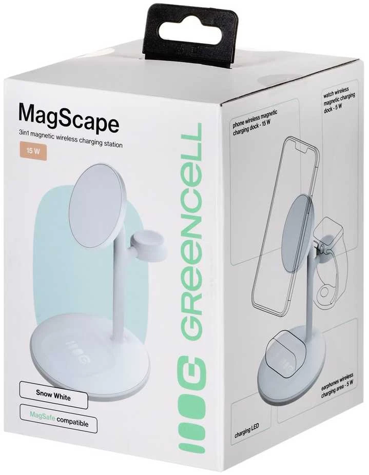 Green Cell Žalias Cell MagScape Stand 3w1 MagSafe balta