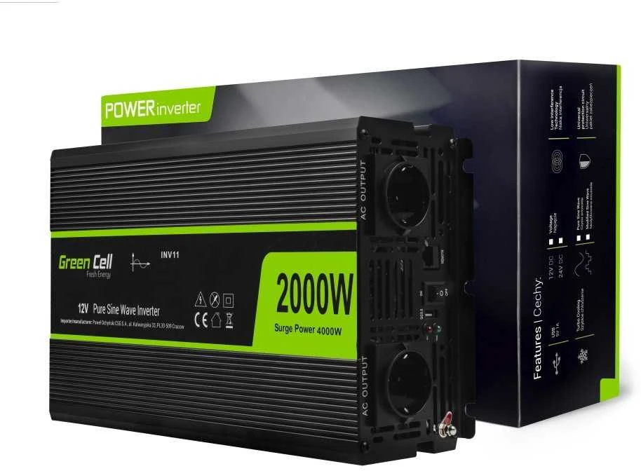 Green Cell Žalias Cell Inverteris 12V/230V 2000W/4000W Sinusinė išėjimo įtampa Žalias Cell