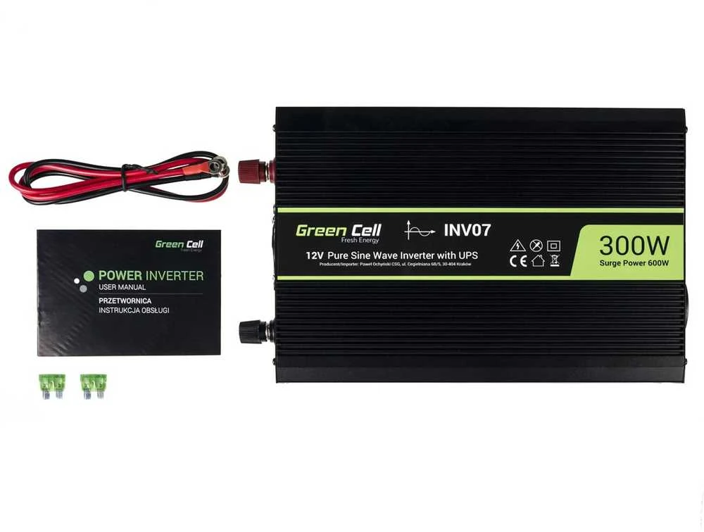 Green Cell Žalias Cell Inverteris 12V/230V 300W/600W sinusinė išėjimo įtampa Žalias Cell su UPS funkcija