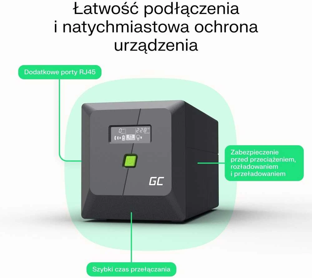 Green Cell Žalias Cell Avarinis maitinimo šaltinis UPS Greencell 2000VA 1200W PowerProof su LCD ekranu