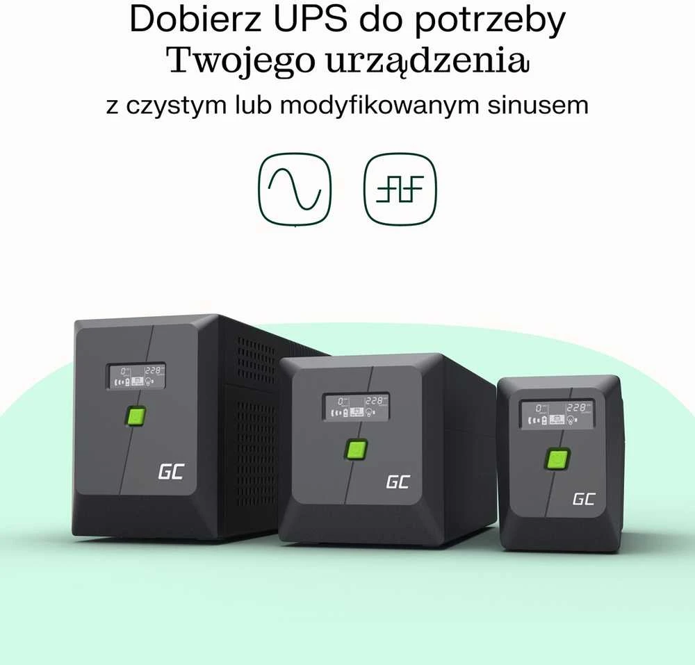 Green Cell Žalias Cell Avarinis maitinimo šaltinis UPS Greencell 2000VA 1200W PowerProof su LCD ekranu
