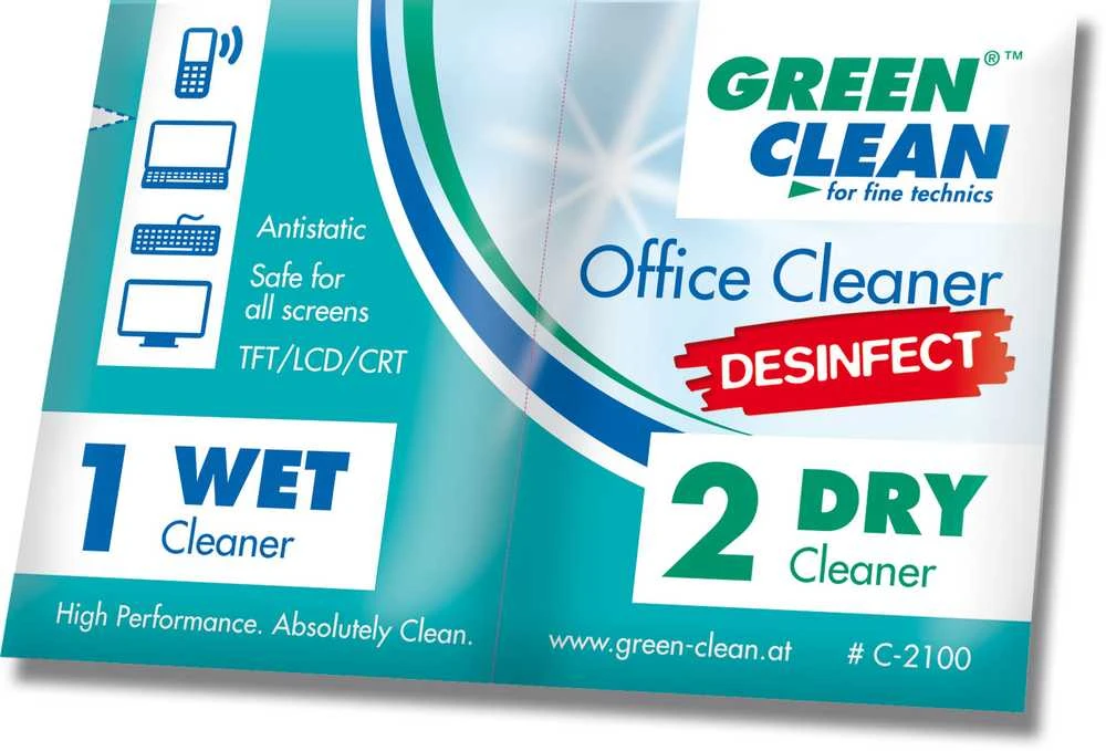 Valiklis Green Clean Žalias Clean Valymo servetėlės - Žalioji švaros biuro valymo dezinfekuojančios servetėlės 10 vnt.