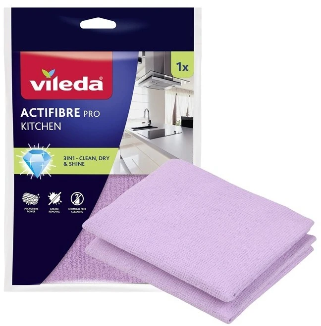 Vileda Ultramax Box flat mop with kitchen set | 1 pair of Universal gloves + 1 Actifibre Pro kitchen cloth
