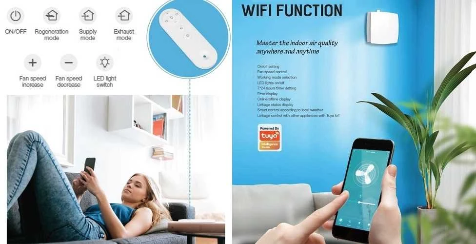 Guangzhou Airwoods Environment Technology Co., Ltd. Ventiliatorius - Energijos Atkūrimo Wi-Fi HEPA Filtras su Automatiniais Jutikliais 46m²