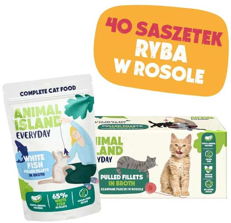 Gyvūnų maistas - ANIMAL ISLAND su balta žuvimi in Broth Wet Cat Food 40x85g