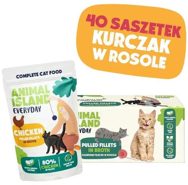 Gyvūnų maistas - ANIMAL ISLAND Vištiena sultinyje drėgnas kačių maistas 40x85g