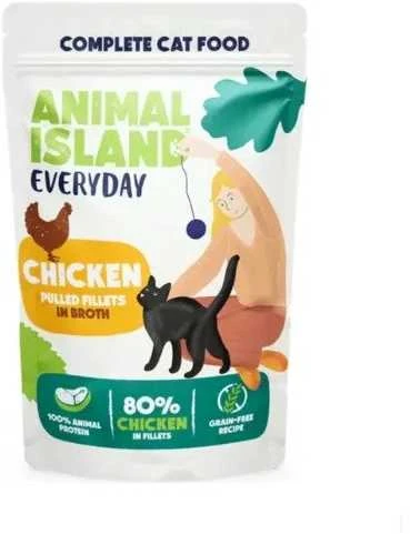Gyvūnų maistas - ANIMAL ISLAND Vištiena sultinyje drėgnas kačių maistas 40x85g