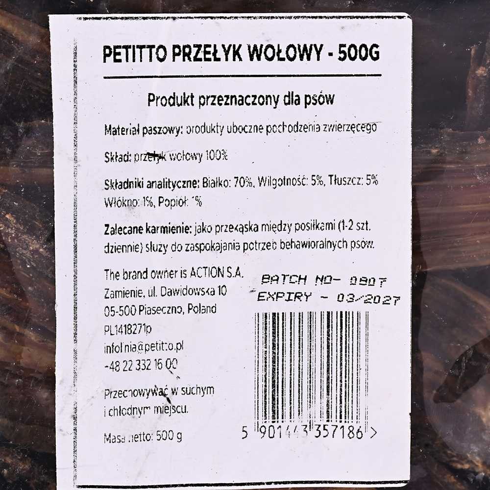Gyvūnų maistas - PETITTO Jautienos Stemplės Kramtukas Šunims, 70% Baltymų, 500g