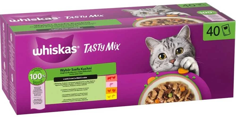 WHISKAS Adult Tasty Mix „Chef’s Choice“ 40×85 g pilnavertis šlapias maistas suaugusiems katėms padaže