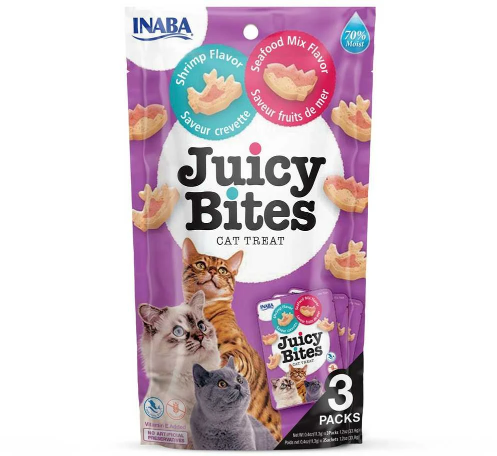 INABA Juicy Bites krevetės ir jūros gėrybės - skanėstai katėms - 3x11,3 g