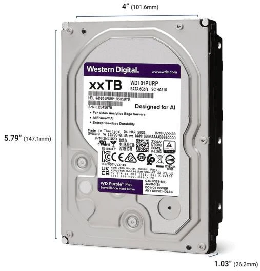 26 TB „Violetinė Pro“ 512 MB, 3,5 colio, SATA 6 GB/S, 7200 aps./min.