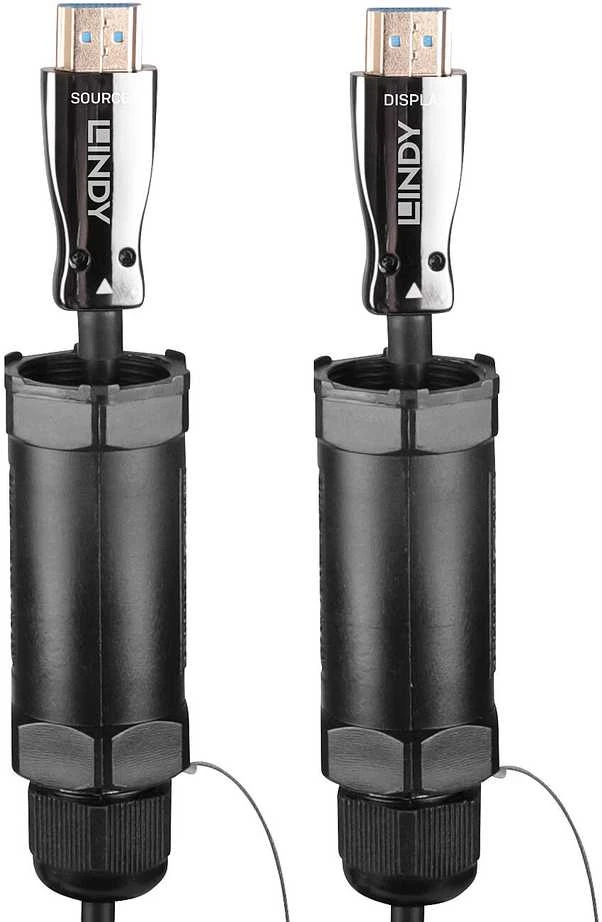 HDMi Kabelis - LINDY Apsaugotas Pluoštinis Hibridinis HDMI 8K60 Kabelis, 20 m, Juodas