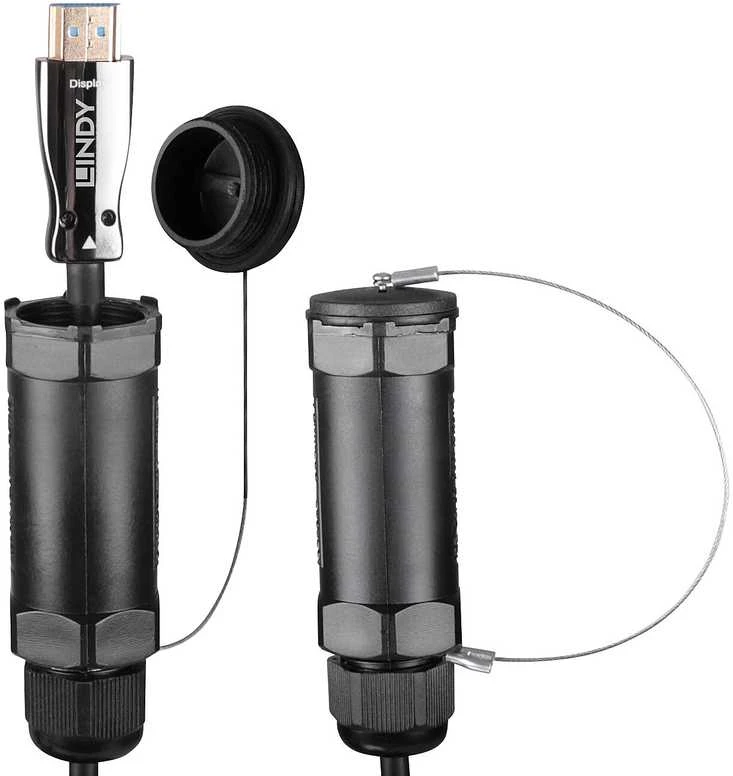 HDMi Kabelis - LINDY Apsaugotas Pluoštinis Hibridinis HDMI 8K60 Kabelis, 20 m, Juodas