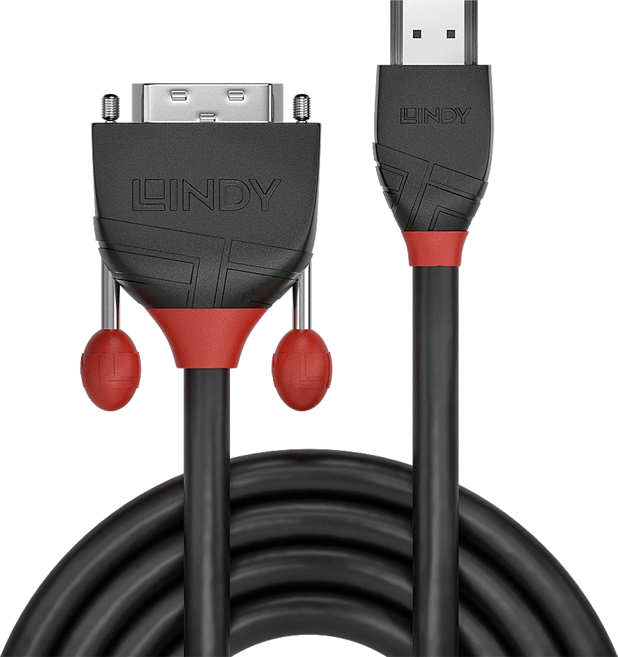 HDMI Laidas - LINDY Juodas Line HDMI M/M DVI-D, 1920x1200 60Hz, 5 m, Juodas